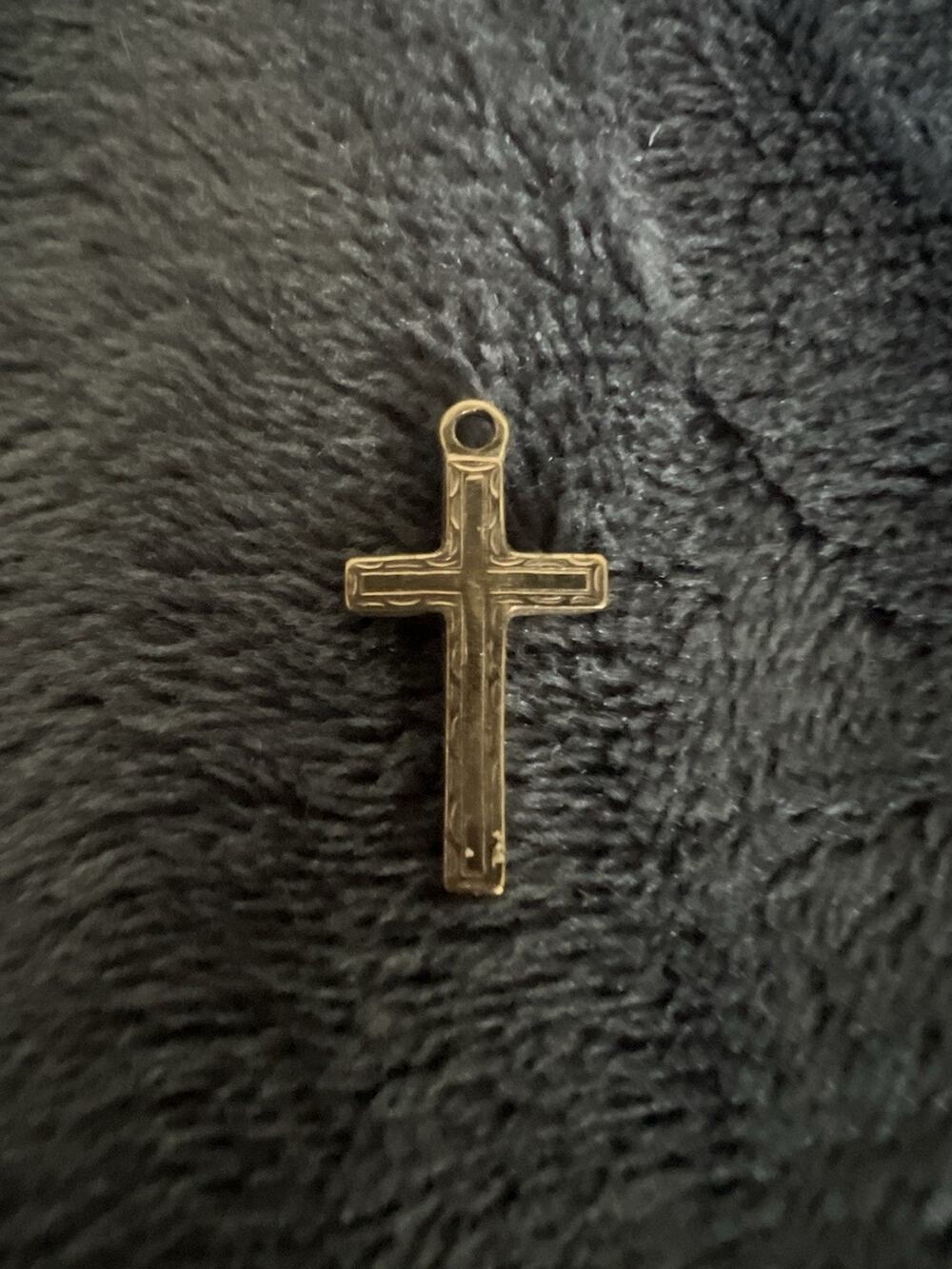Vintage 1/20 12k Gold Filled Etched Engraved Cross Pendant Charm